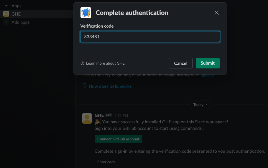 Pasting in the verification code to complete the authentication