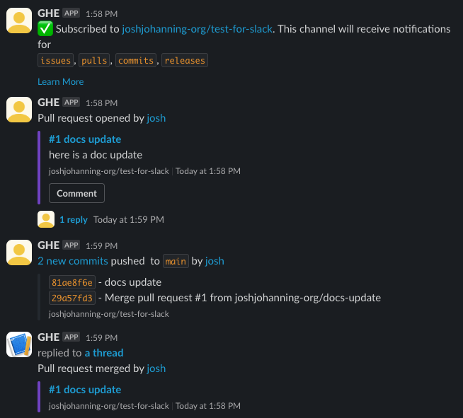GitHub notifications in Slack